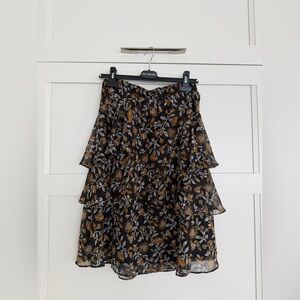 Michael Kors Asymmetrical Black and Gold Floral Skirt